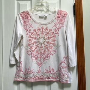 Weekends by Chico embellished shirt, 3/4 length sleeves